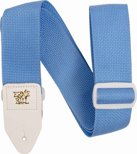 Ernie Ball 5348 Polypro Strap Guitar Strap Soft Blue with White Leather Ends.
