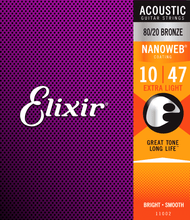 ELIXIR AKKUSTIKK GITAR NANOWEB Extra Light 10-14-23-30-39-47