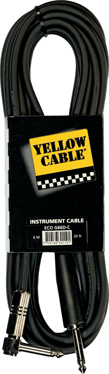 GITARKABEL MOLDED JACK/RIGHT ANGLE MET JACK 20FT/6M YELLOW CABLE